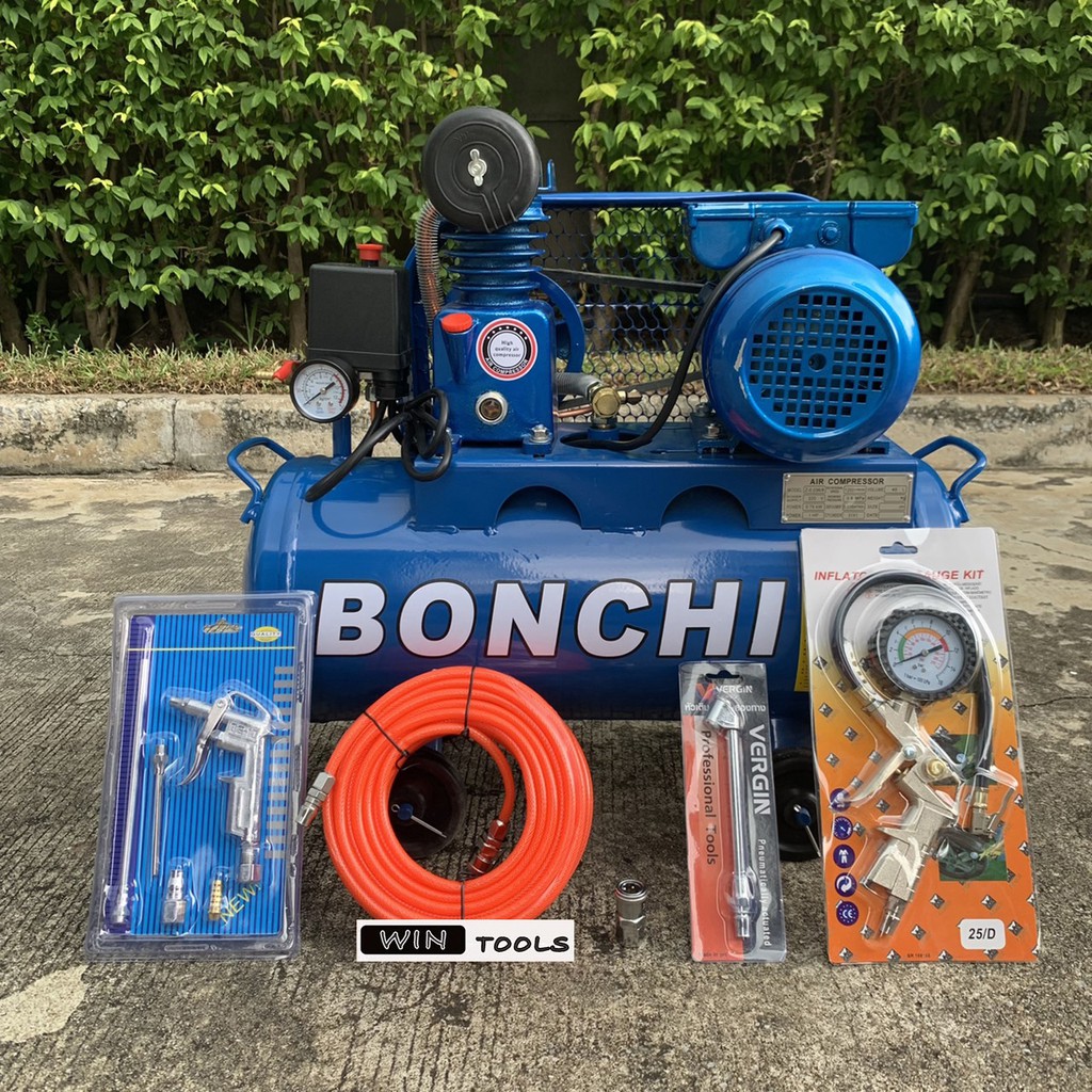BONCHI ปั๊มลมสายพาน ปั๊มลม ขนาด 40 ลิตร พร้อมอุปกรณ์ 5 อย่างตามรูปครับ ...