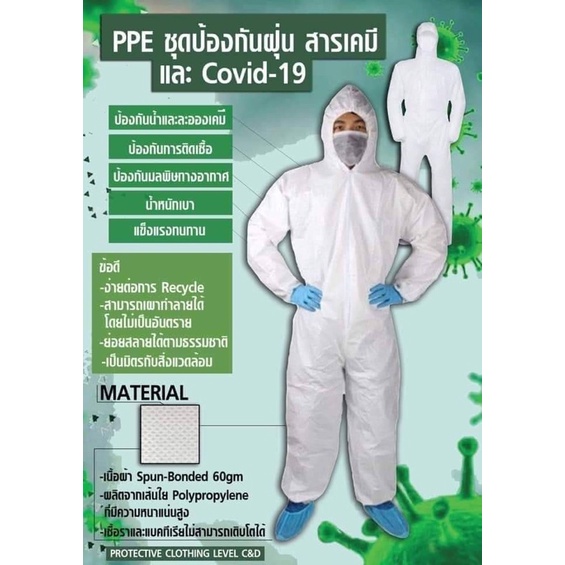 ชุด PPE ป้องกันโควิด ฝุ่น สารเคมี
