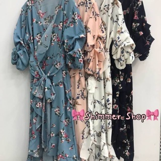 🎉ลดราคา🎉 เดรสป้ายหน้า ลายดอก แขนพองๆ เซ็กซี่สวยหวาน