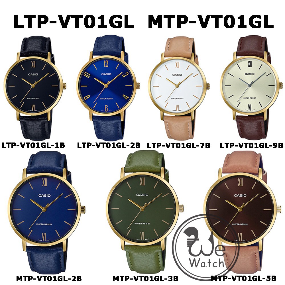♀Casio รุ่น LTP-VT01GL MTP-VT01GL นาฬิกาหญิงและชายสายหนัง ประกัน1ปี LTPVT01 MTPVT01 LTP-VT01