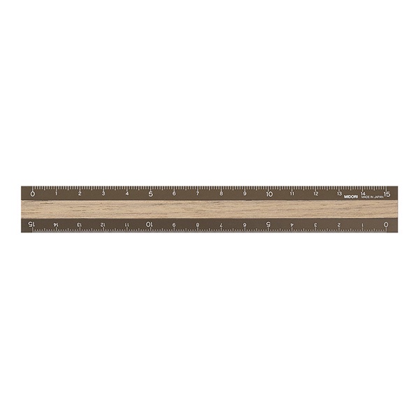 MIDORI Aluminum Wooden Ruler <15cm> Brown (D42280006) / ไม้บรรทัดอะลูมิเนียมและไม้วอลนัท สีน้ำตาล แบรนด์ MIDORI