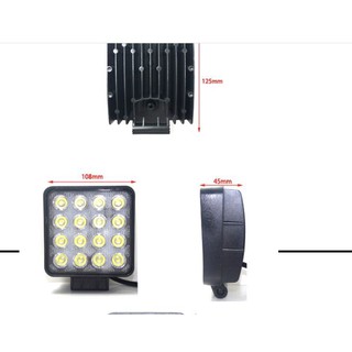 สปอตไลท์ 48wเหลี่ยม หนาเกรด A 16เม็ดไฟ ใช้ได้ทั้ง 9V-60v รถยนต์  รถมอเตอร์ไซค์ รถบรรทุก