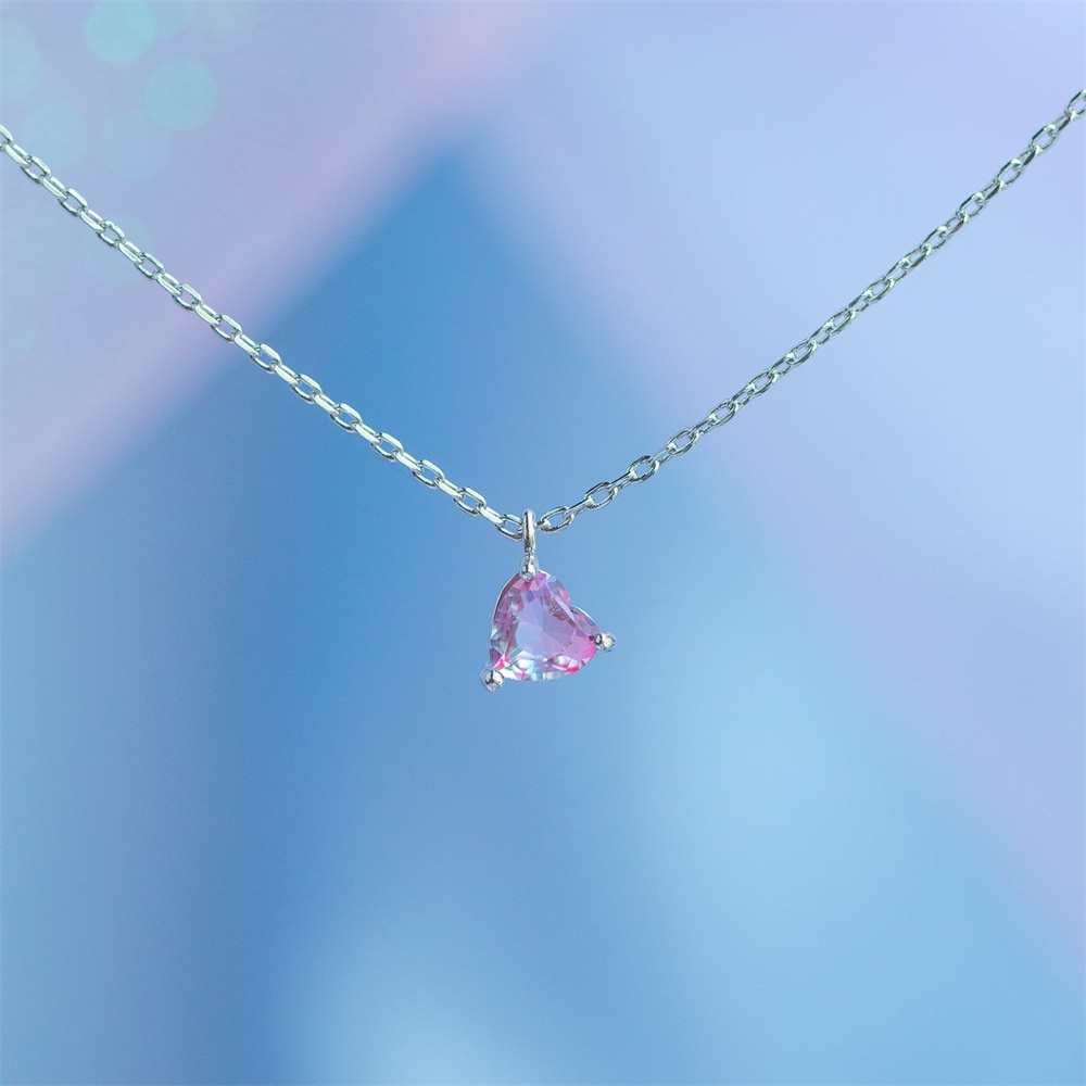 เครื่องประดับ สร้อยคอทอง 18k จี้รูปหัวใจ ประดับเพทาย สีชมพู สําหรับผู้หญิง