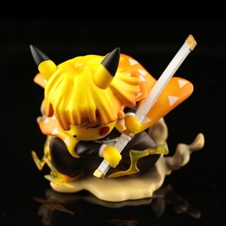 โมเดลฟิกเกอร์อนิเมะ Thunderbolt Flash Demon Slayer Pikachu My Wife Zenitsu เครื่องประดับ สําหรับตกแต่งรถยนต์△