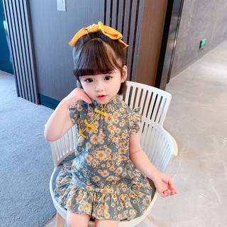 ❅☂หญิง cheongsam ชุด 2021 ใหม่ Hanfu เด็กเสื้อผ้าเครื่องแต่งกายเด็กหญิงดอกไม้เจ้าหญิงน้อยกระโปรงฤดูร้อน