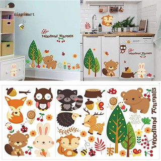 ★—Woodland Animals สติกเกอร์ มีกาวในตัว ลอกออกได้ สําหรับติดตกแต่งผนังห้องนอนเด็ก