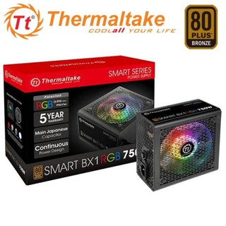 POWER SUPPLY (อุปกรณ์จ่ายไฟ) THERMALTAKE SMART BX1 RGB 750W (80+ BRONZE) Warranty 5 - y