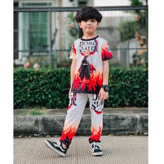 10 เสื้อผ้าเด็ก ชุดนอนเด็ก ชุดเซ็ตเด็ก งานผ้าไมโครพิมพ์ลายทั้งชุด ลาย ดาบพิฆาตอสูร เคียวจูโร่ (เสื้อแขนสั้น+กางเกงขายาว)