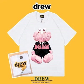 เสื้อแขนสั้น ผ้าฝ้ายแท้ 100% พิมพ์ลายการ์ตูนหน้ายิ้ม Drew trademark แท็ก 22ss ทรงหลวม สไตล์สตรีท สําหรับผู้ชาย และผู้หญิง 1