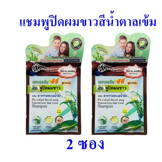 ครีมปิดผมขาว แชมพูปิดผมขาว แชมพูย้อมผม สีน้ำตาลเข้ม Shampoo Hair Cover น้ำยาย้อมผม Hair dyes 2 ซอง