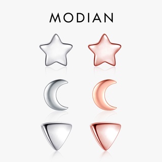 Modian ใหม่ ต่างหูสตั๊ด เงินสเตอร์ลิง 925 รูปดาว ดวงจันทร์ สามเหลี่ยม 6 สไตล์ เรียบง่าย เครื่องประดับแฟชั่น สําหรับผู้หญิง