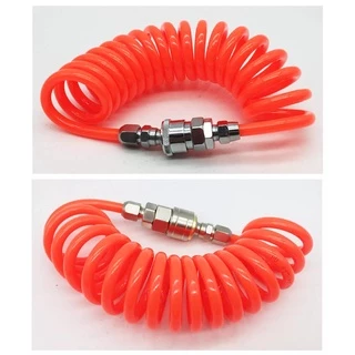 สายลมขดสปริงสีดำ PU ยาว 9 เมตร ขนาด 8x5mm สายปั๊มลมพร้อมหัวคอปเปอร์ ยืดหยุ่นใช้งานกับปั๊มลมได้สะดวก