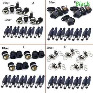 BLACK 10pairs/set DC Power Connector Pin Female Male Jack Socket Plug Adapter 2/3Pins PCB Panel Mount Connector 5.5 x 2.1mm DIY Parts