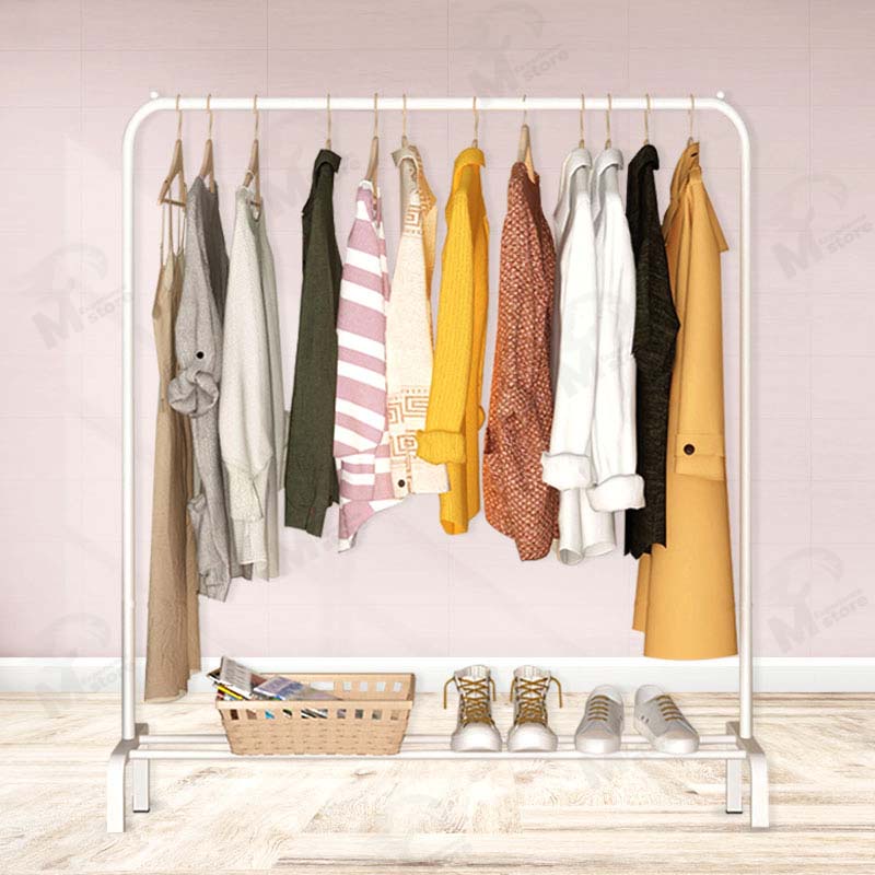 [ บาร์เดี่ยว ] ราวตากผ้า ราวเเขวนผ้า ราวสไตล์มินิมอล ชั้นวางของ โครงเหล็ก รับน้ำหนักได้ 20+kg JD08