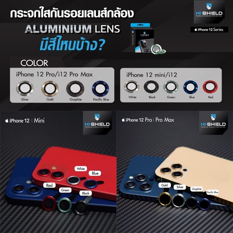 (ของแท้ส่งไว) กระจกกันรอย เลนส์กล้อง HiShield Aluminium Lens สำหรับ iPhone 12 / 12 Pro / 12 Pro Max / 12 mini
