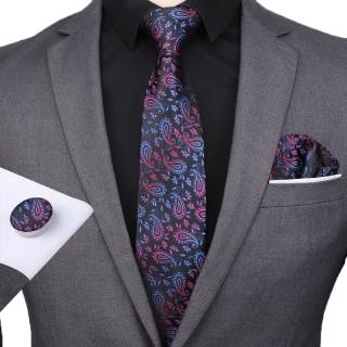 Mens Jacquard Woven Silk Floral Tie Hanky Cufflinks Sets Series 1