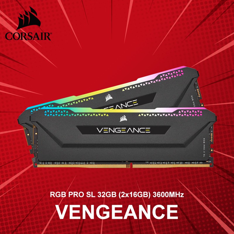 RAM (แรม) CORSAIR VENGEANCE RGB PRO SL 32GB (2x16GB) DDR4 DRAM 3600MHz ประกันตลอดชีพ