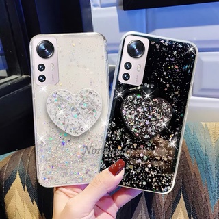 เคสโทรศัพท์ Fashion Handphone Case for Xiaomi 12 Mi 12Pro 11T Pro Mi 11 Lite 5G NE Starry Sky Glitter Silicagel Soft Case Transparent Casing with Heart-shaped Stand Shockproof Cover เคส