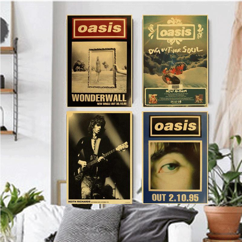 โปสเตอร์กระดาษคราฟท์ ลายวงร็อค OASIS Liam Gallagher Nostalgia สไตล์เรโทร