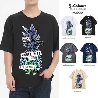 เสื้อยืดแขนสั้นลําลอง แขนห้าส่วน พิมพ์ลายสับปะรด ทรงหลวม เข้ากับทุกการแต่งกาย สไตล์เกาหลี ฮ่องกง แฟชั่นฤดูร้อน สําหรับผู