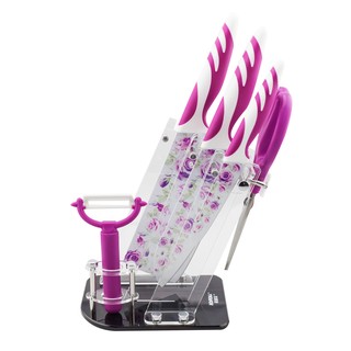 GetZhop ชุดมีดเซรามิค 6 ชิ้น Ceramic knife Set ลายดอกไม้ Konoll รุ่น KN0005 (Purple)