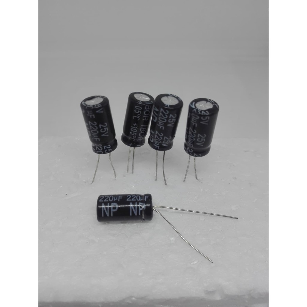 nonpolar capacitor 220uF 25V TBOR แพ็คละ5 ตัว