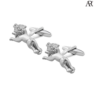 ANGELINO RUFOLO Cufflink(คัฟลิงค์) ดีไซน์ Lion กระดุมข้อมือคัฟลิ้งโรเดียมคุณภาพเยี่ยม สีเงิน