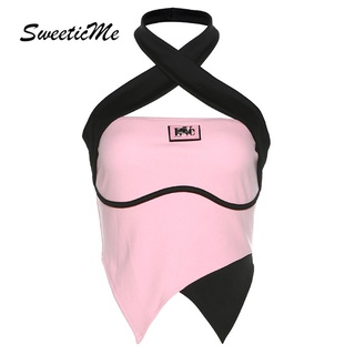 Sweeticme ใหม่ เสื้อสายเดี่ยว เปิดหลัง เซ็กซี่ เข้ารูป สีตัดกัน แฟชั่นสําหรับผู้หญิง 2022