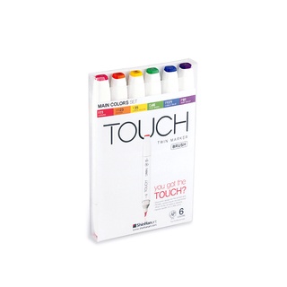 TOUCH TWIN 6 BRUSH MARKER SET (Main) / มาร์คเกอร์หัวพู่กัน-หัวตัดขนาดกลาง เซ็ต 6 แท่ง โทนสีหลัก