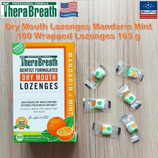 TheraBreath® Dry Mouth Lozenges Mandarin Mint 100 Wrapped Lozenges 165 g เม็ดอม ดับกลิ่นปาก รสมิ้นท์+ส้มแมนดาริน