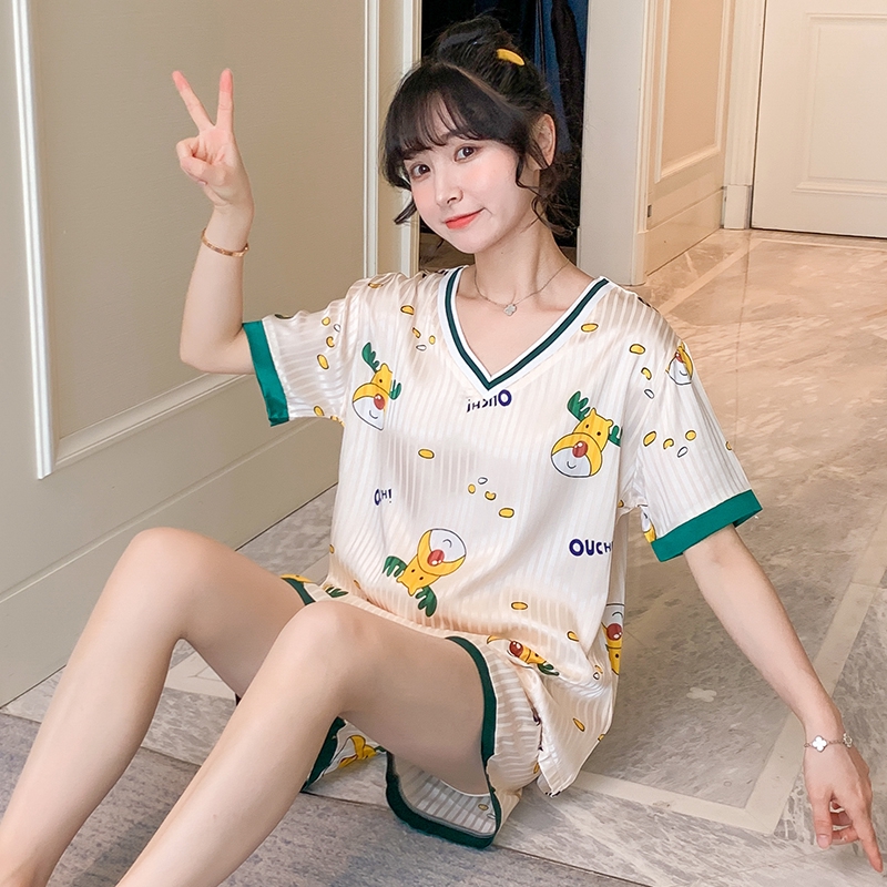 ชุดนอนเกาหลีชุดนอนสไตล์เกาหลีของผู้หญิงในช่วงฤดูร้อนผ้าไหมน้ำแข็งบางชุด ...