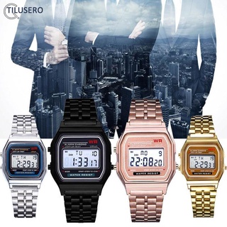 CASIO นาฬิกา LED Retro พร้อมสายสแตนเลส Unisex Waterproof Quartz Digital Watch Womens Watch