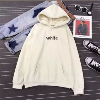 เสื้อฮู้ดแขนยาวมีหมวกสีขาว พร้อมส่ง