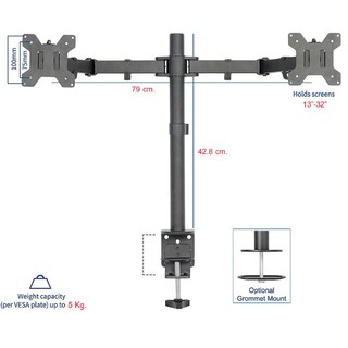 ขายึดจอคอม จอมอนิเตอร์ 2 จอ รองรับขนาดถึง 27 นิ้ว วัสดุเป็นเหล็กพ่นสีอบความร้อนอย่างดี รูปทรงสวยงาม //1263//