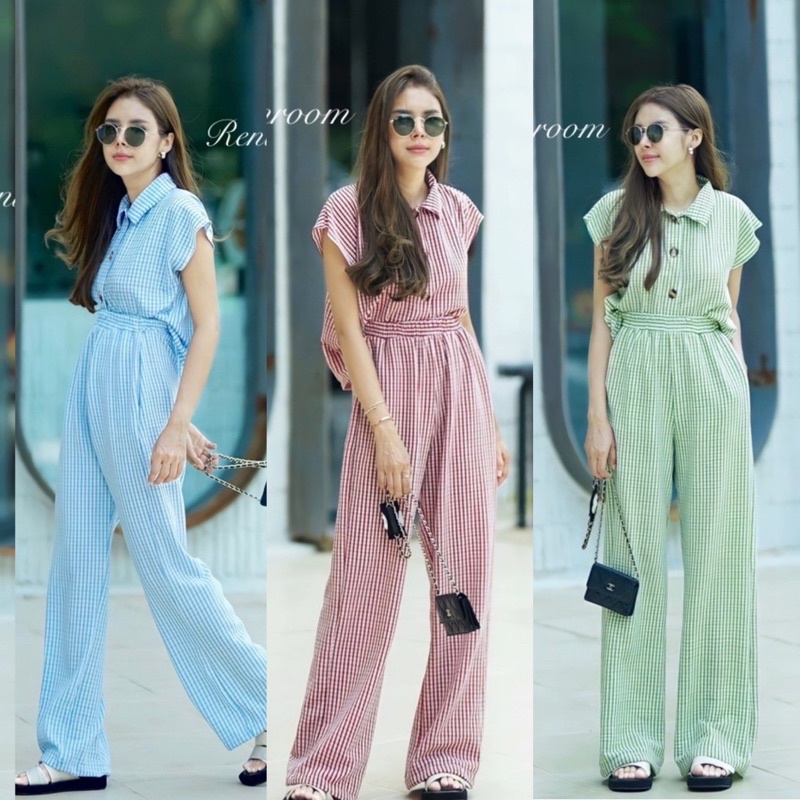 Renita ชุดเซ็ต 2 ชิ้น เสื้อเชิ้ต แขนล้ำ กางเกงขายาว ผ้าอัดพลีท Set Scotch Stly Rawii อก 40 เอว 32