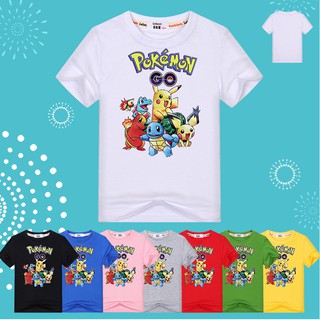 เด็กโปเกมอน pikachu แขนสั้นเสื้อยืดผ้าฝ้ายฤดูร้อนเสื้อผ้าสำหรับเด็ก