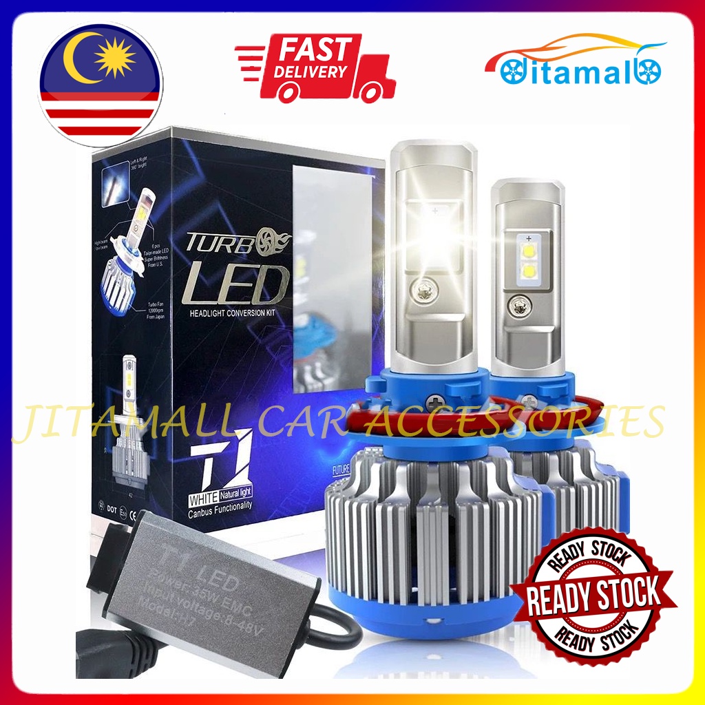 2PCS T1 Turbo LED 70W 7200LM 6000K H4 H1 H3 ไฟหน้ารถ H7 LED H11 880/881/H27 9005 / 9006 หลอดไฟ