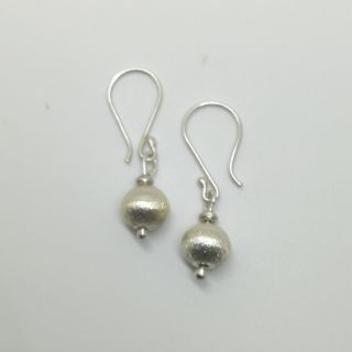 ต่างหูเงินแท้ 99.9 ลายลูกบอลขัดทราย Handmade