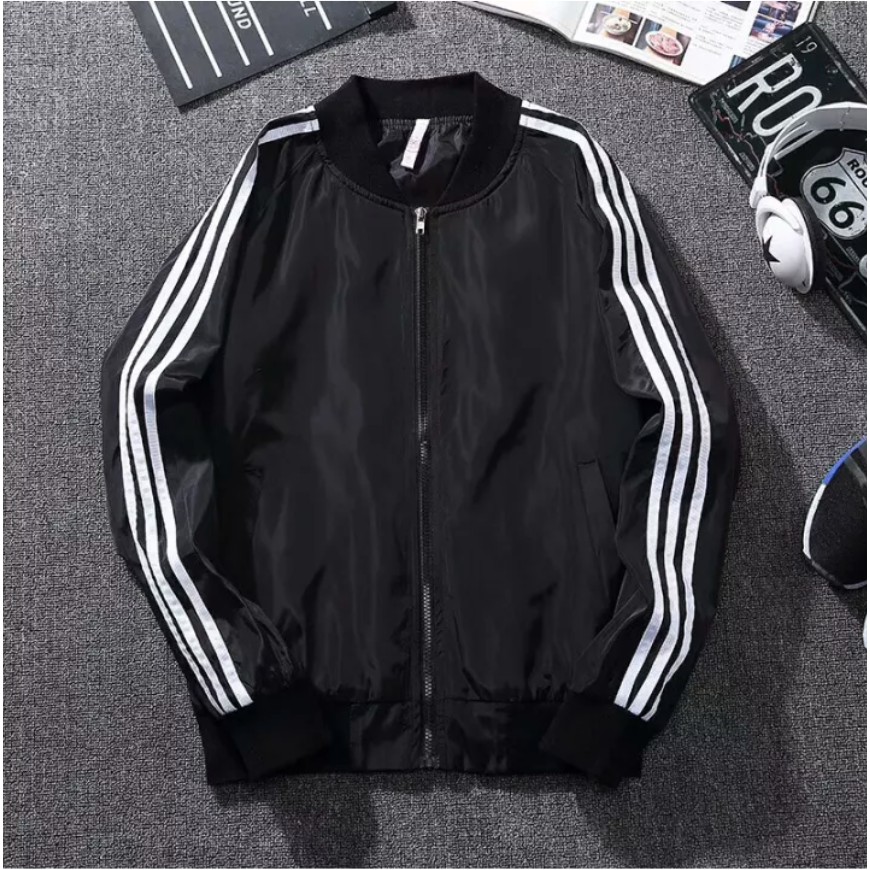 2020 Lightweight Jackets ผู้ชายฤดูเสื้อแจ็คเก็ตชายหญิง สไตล์เกาหลี เสื้อคลุมลำลอง มีลายแถบ2เส้นที่แขนเสื้อ ขายปลีก #3