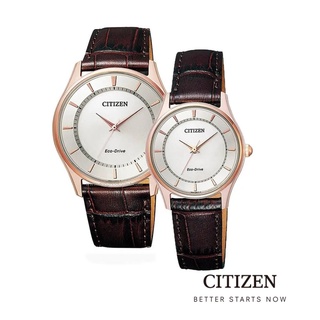 CITIZEN Eco-Drive BJ6483-01A / EM0403-02A  Leather Watch ( นาฬิกาคู่พลังงานแสง )