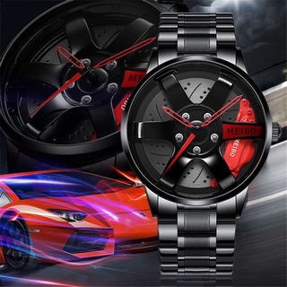 Creative Wheel Dial Men Sports Watch Black Stainless Steel Band Male Quartz Wristwatches