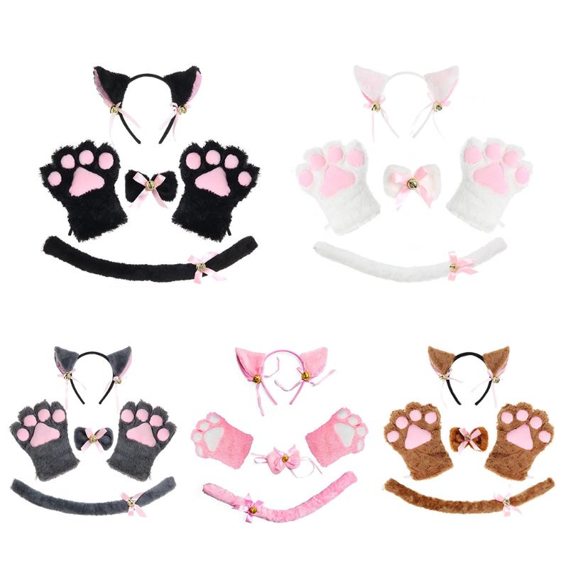 Bbd 5 ชิ้น Plush Furry Cats เซตเครื่องประดับคอสเพลย์สำหรับปาร์ตี้ยามค่ำคืนและคลับ