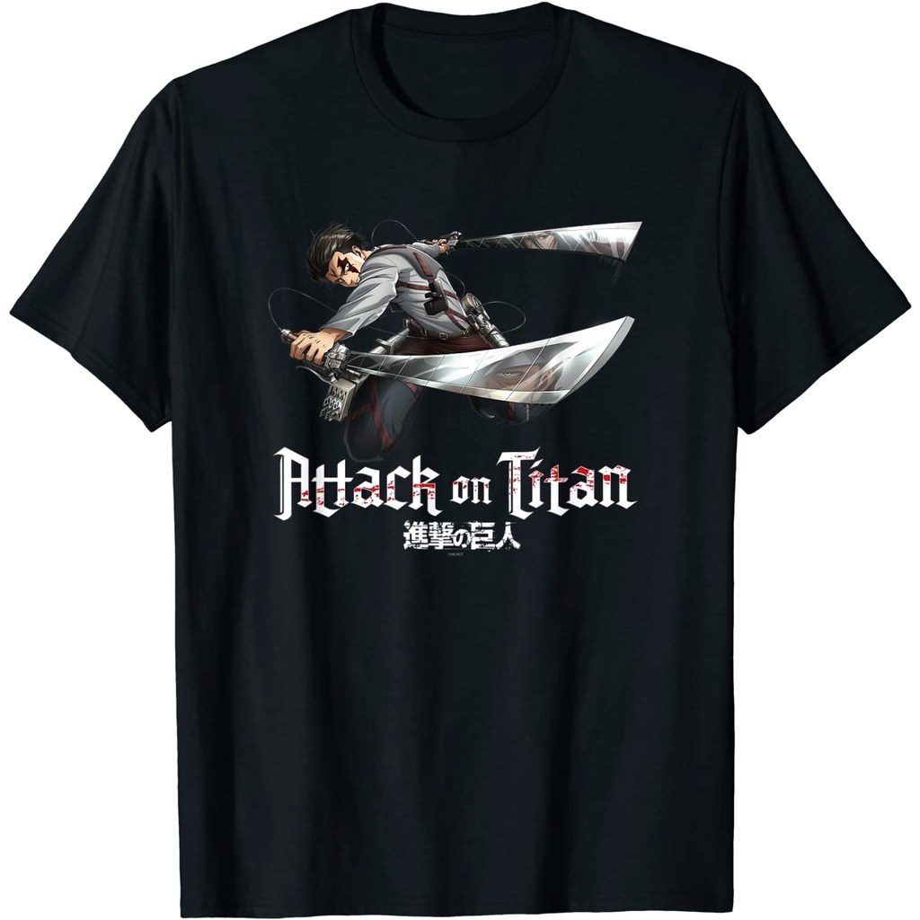 TSHIRTฝ้ายอะนิเมะ Attack On Titan Season 3 Levi Jump Attack T-Shirt เสื้อยืดอนิเมะผู้ชายs-5xl