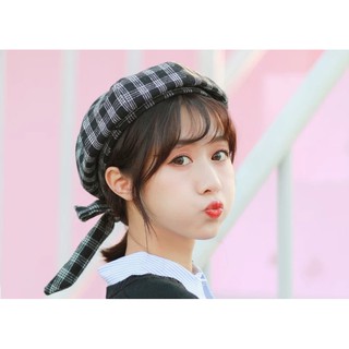 หมวกเบเร่ต์ทรงฟักทองด้านหลังผูกโบว์ สไตล์ ulzzang