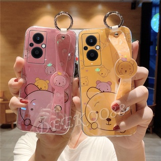 เคสโทรศัพท์ OPPO Reno 7 Z A76 A55 A95 A16K A16 4G 5G Phone Cell Case Cute Lovely Cartoon Bears Handphone Casing With Wristband Stand Holder Pink Red Back Cover เคส Reno7 Z 7Z Reno7Z OPPOA76