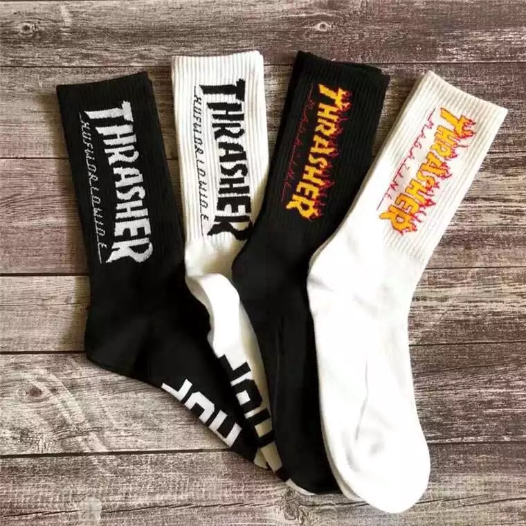 พร้อมสต็อก THRASHER ถุงเท้า ลายเปลวไฟ สำหรับผู้ชาย ผู้หญิง