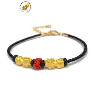 [PCGOLD] สร้อยข้อมือปี่เซียะคู่คั่นตะกร้อ หนัก 0.5 กรัม ทองคำแท้99.99% มีใบรับประกัน