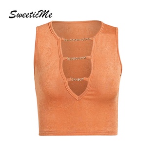 Sweeticme ใหม่ เสื้อกล้ามแขนกุด รัดรูป โชว์สะดือ สีพื้น สําหรับผู้หญิง 2022