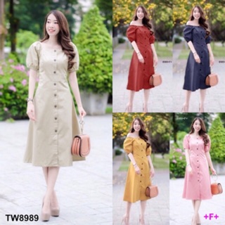 GN8989 **รบกวนสอบถามstockก่อนสั่งซื้อจ้า** Dress เดรสคอกว้าง ติดยางยืดไหล่ 2 ข้าง