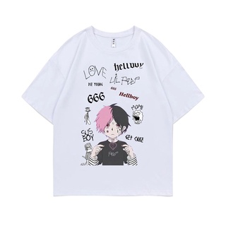 แขนสั้นcrew neckใหม่ เสื้อยืดผ้าฝ้าย 100% พิมพ์ลาย Lil Peep Boy Love Crying Face สีขาว สไตล์ฮิปฮอป สําหรับผู้ชาย และผู้ห